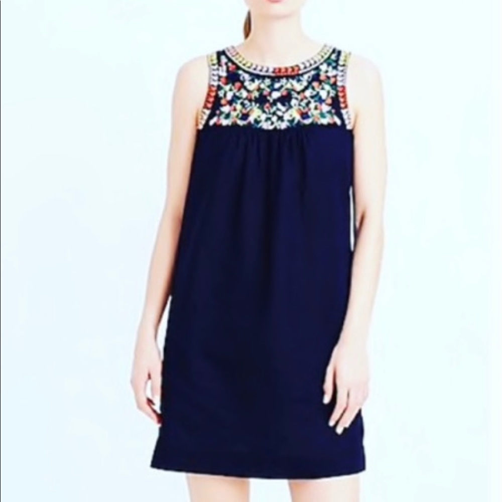 J. Crew Navy Embroidered Shift Dress Size 6